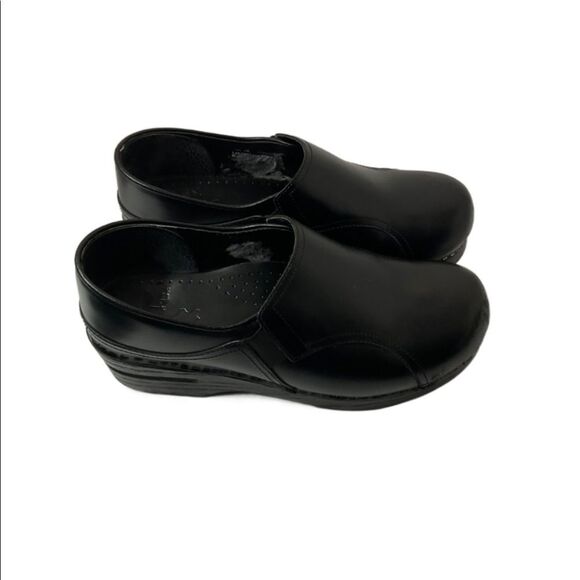 Dansko Black Leather Slip-On Professional Work Comfort Clog Shoes Size EU38 US8 - Picture 1 of 13